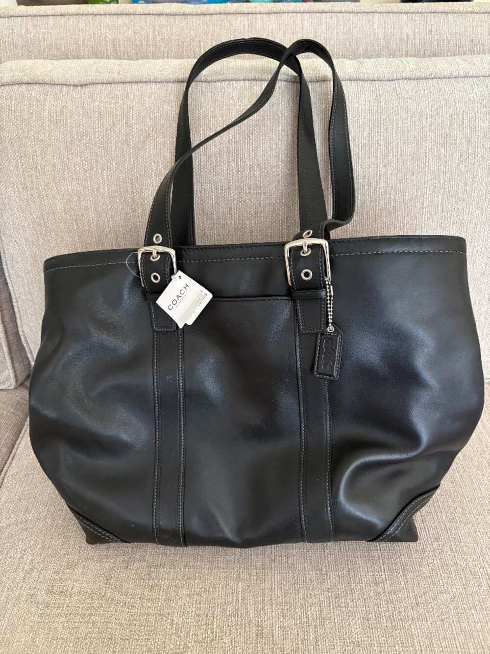 NWT Black Leather Coach Book Tote Bag